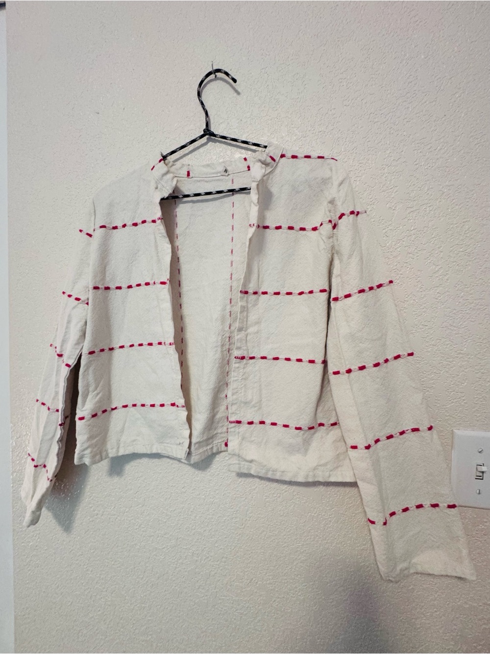 Women's Linen Cream Cropped Jacket with Details